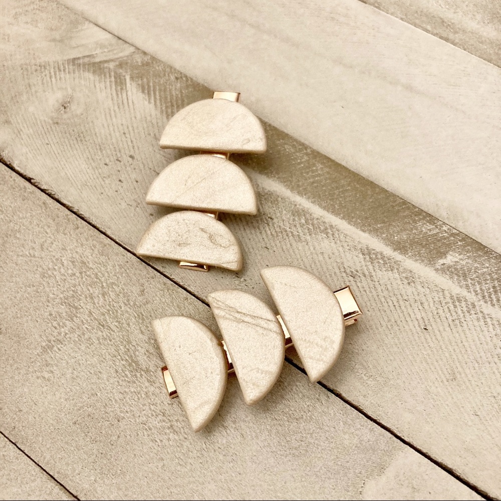 Handmade Polymer Clay pearl white hair clips